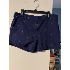 Cambridge Dry Goods Womens Navy Blue Palm Tree Embroidered Chino Shorts Size 4